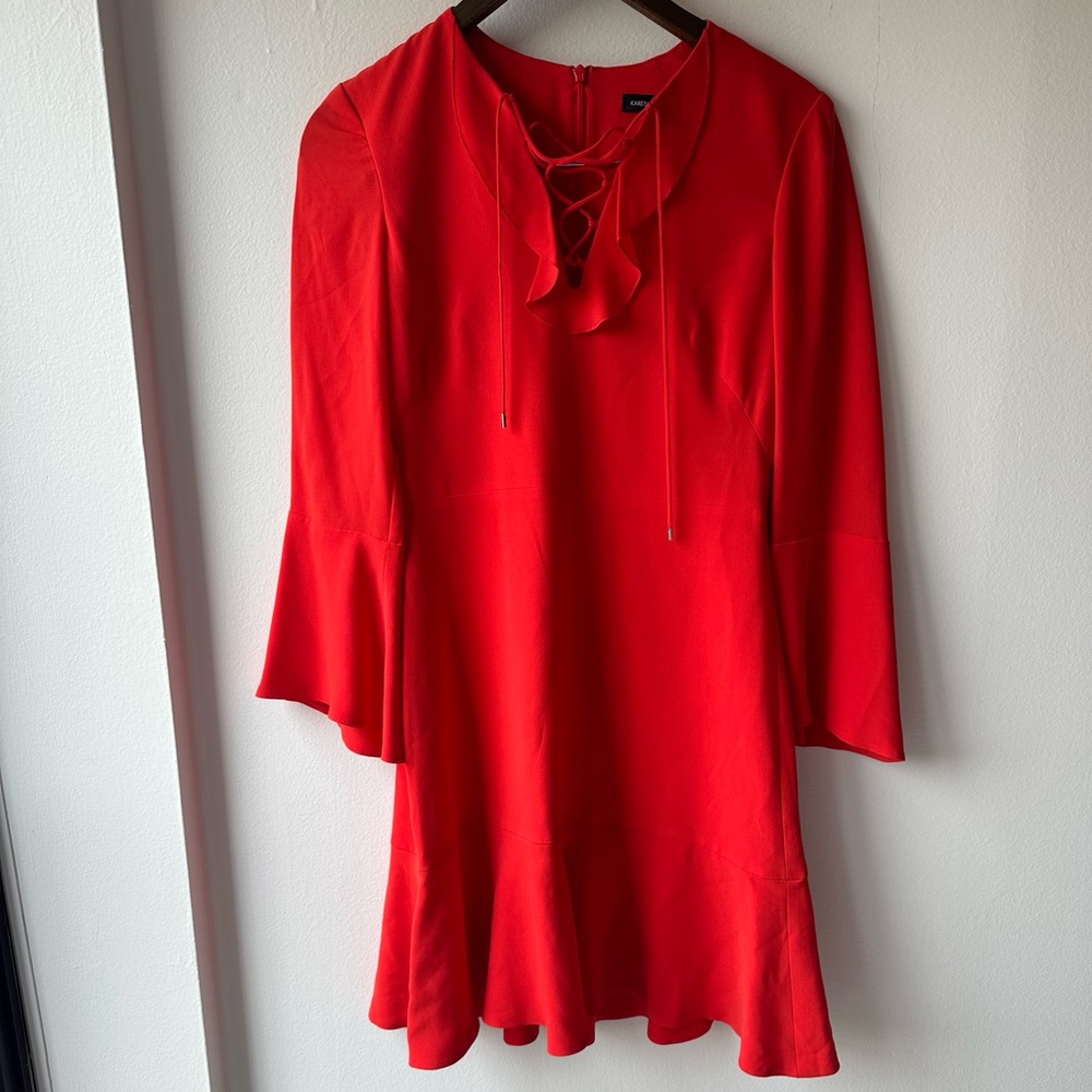 Karen Millen Red Lace Ruffle Dress Size 2